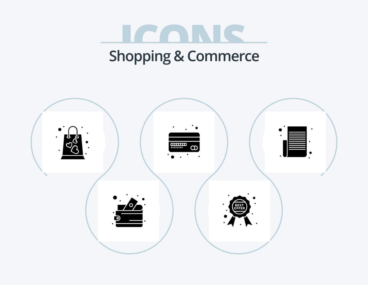 shopping e commercio glifo icona imballare 5 icona design. promemoria. inteligente carta. offerta. addebito carta. shopping Borsa vettore