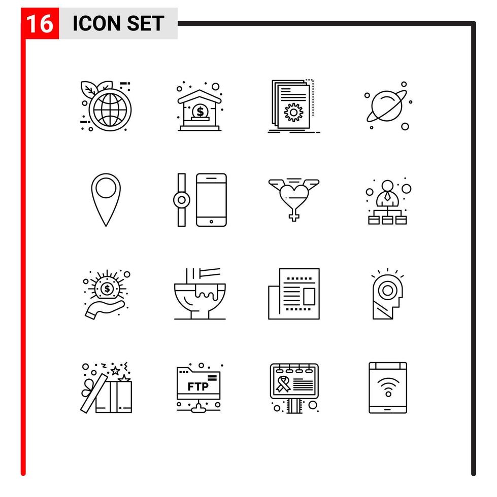 gruppo di 16 lineamenti segni e simboli per Collegare chitarra costruire spazio pianeta modificabile vettore design elementi