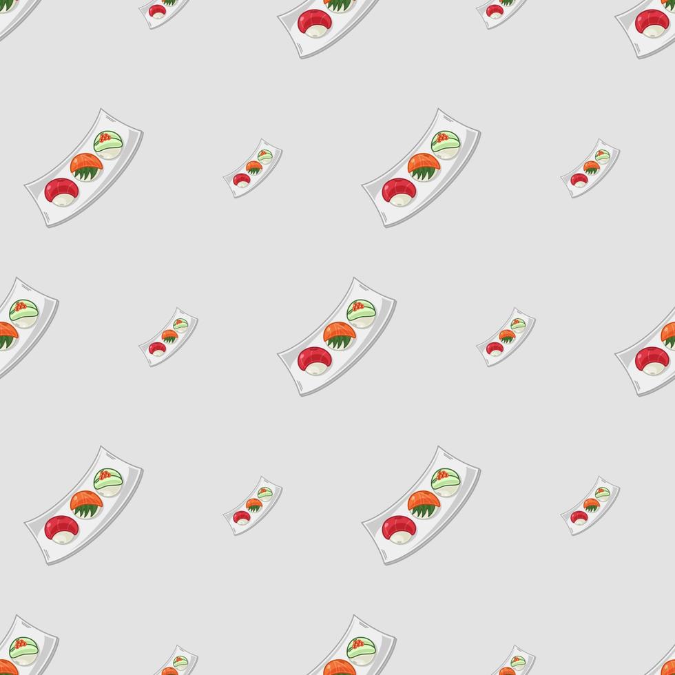 cartone animato Sushi temari, giapponese cibo senza soluzione di continuità modello su colorato sfondo vettore
