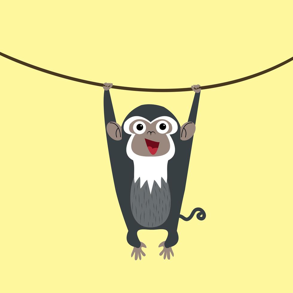 simpatica scimmia barbuta appesa a una vite vettore