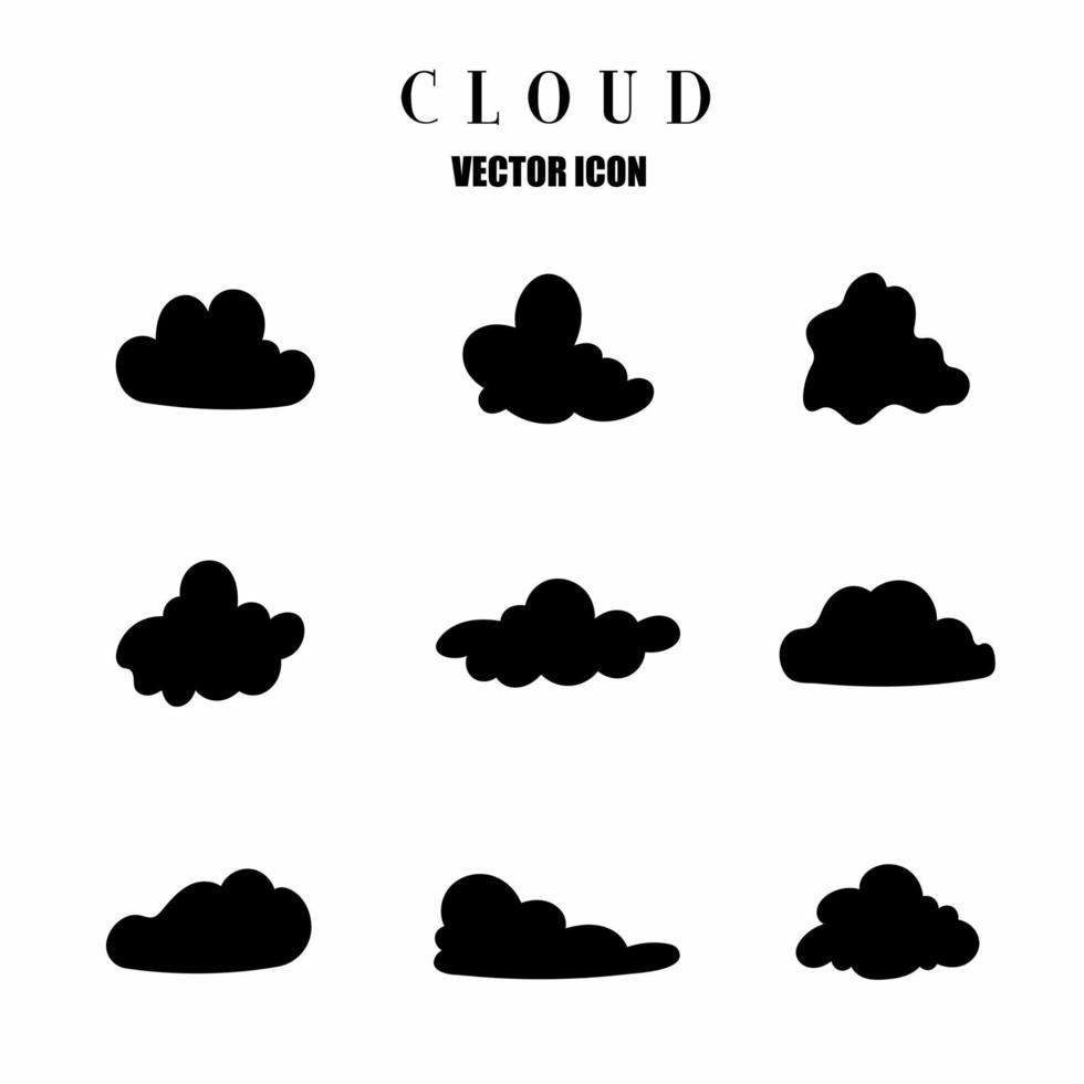 impostato di nero nube icona illustrazione modelli isolato su bianca sfondo. azione vettore. vettore