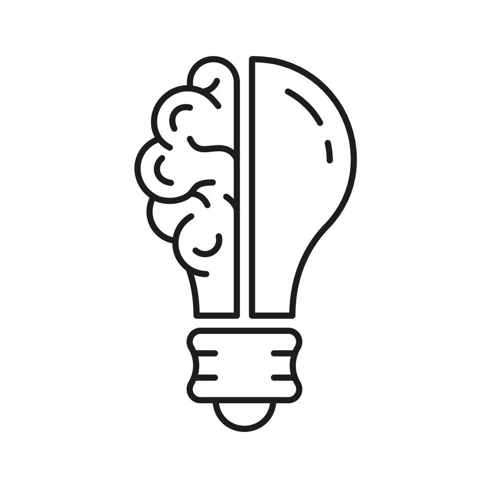 umano cervello e lampadina creativo idea concetto linea icona. innovazione schema cartello. leggero lampadina ispirazione, conoscenza, inteligente soluzione lineare simbolo. modificabile ictus. isolato vettore illustrazione.