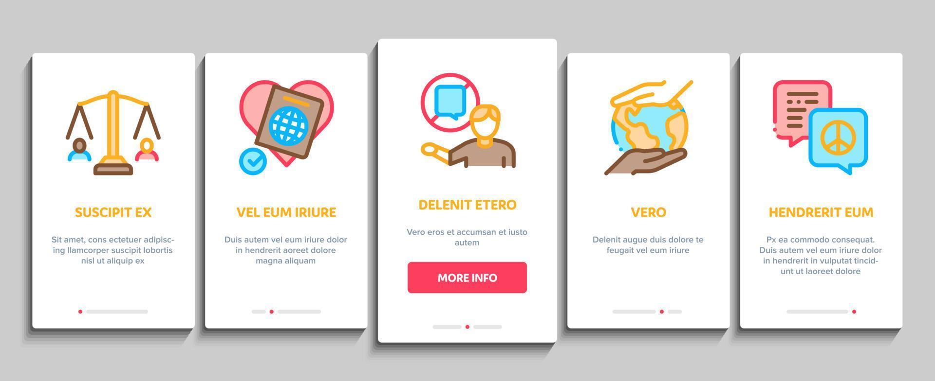 tolleranza e uguaglianza onboarding elementi icone impostato vettore