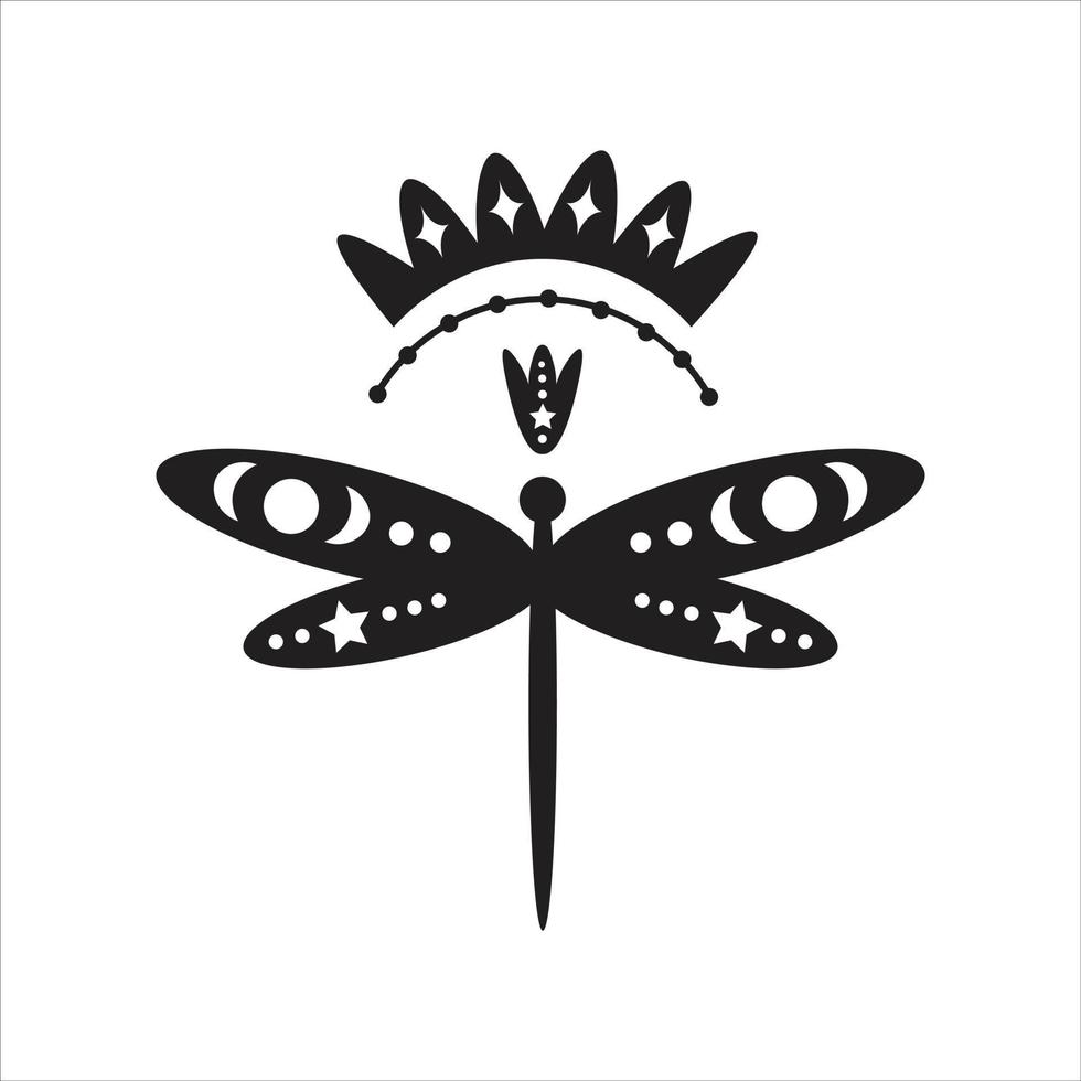 sacro libellula nero e bianca vettore illustrazione