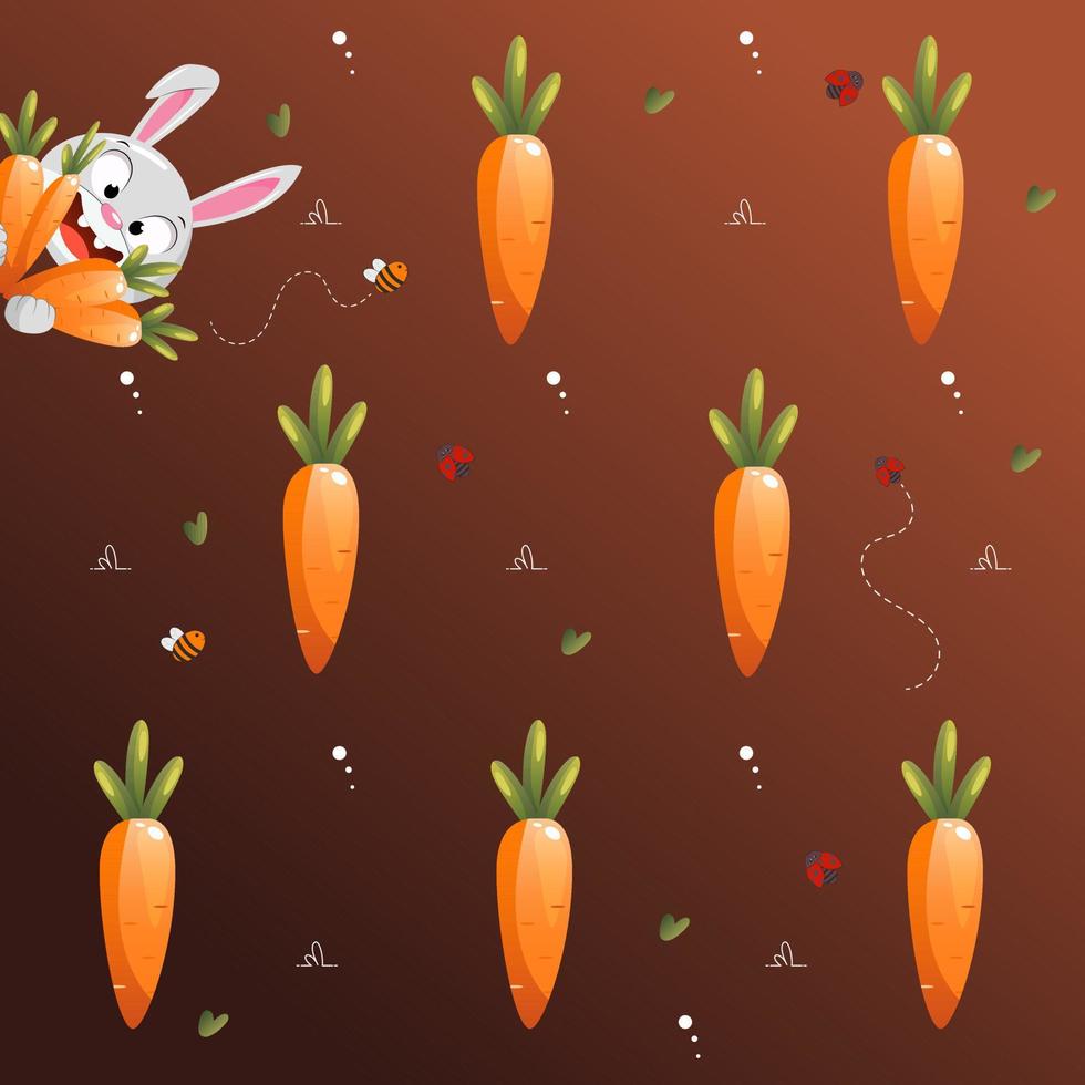 bello coniglietto con carota, carino coniglio cartone animato vettore illustrazione