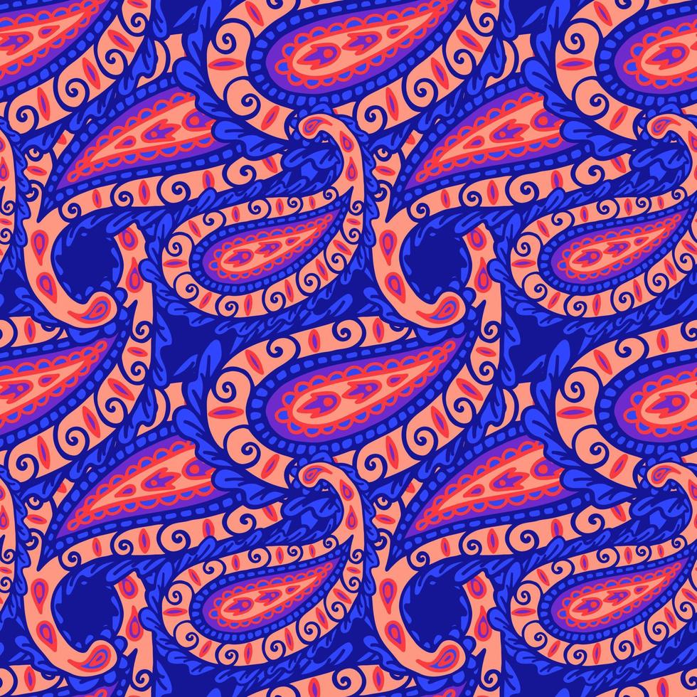 luminosa senza soluzione di continuità modello con paisley ornamento. blu, rosso, viola colori. floreale Vintage ▾ sfondo. paisley modelli senza soluzione di continuità vettore modello.