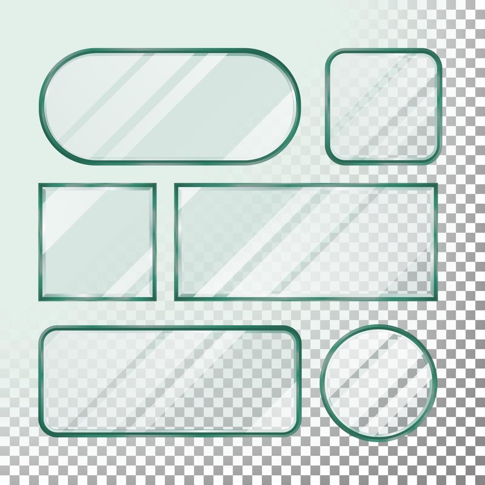 trasparente bicchiere pulsante vettore. impostato quadrato, il giro, rettangolare forma. realistico piatti. isolato su trasparenza sfondo illustrazione vettore