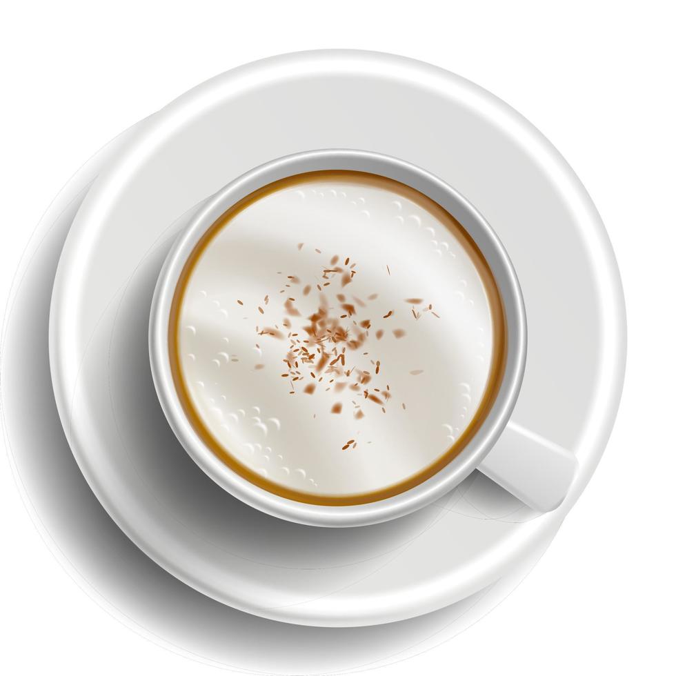 caffè tazza vettore. superiore Visualizza. caldo latte macchiato caffè. latte, caffè espresso. frustato veloce cibo tazza bevanda. bianca tazza. realistico isolato illustrazione vettore