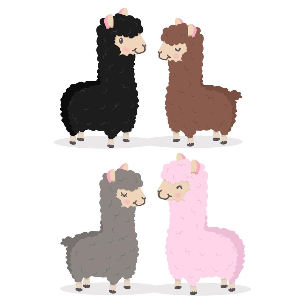 collezione di simpatici alpaca colorati vettore