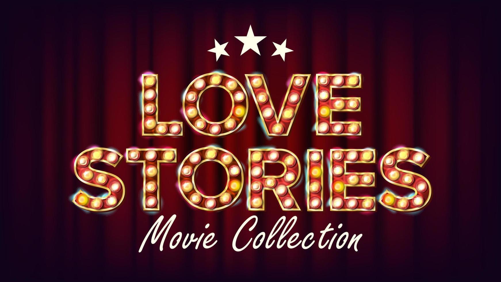 amore storie film collezione manifesto vettore. retrò cinema splendente leggero cartello. per cinematografia design. moderno illustrazione vettore