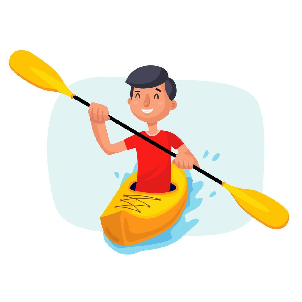 kayak paddling su Barche vettore. avendo divertimento. pagaia remo. sport, all'aperto attività. isolato su bianca cartone animato personaggio illustrazione vettore