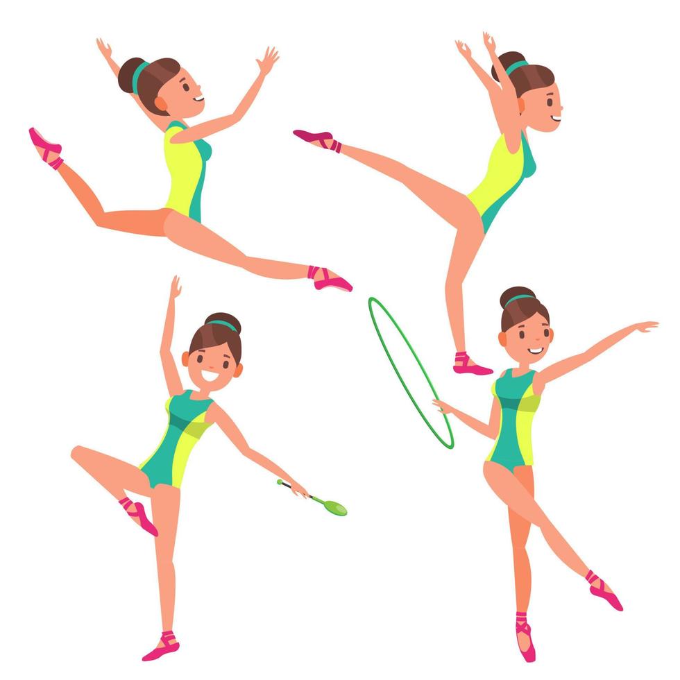 ginnastica giovane donna giocatore vettore. ginnastica Mazza. moderno bellezza uniforme. ragazza atleta. piatto cartone animato illustrazione vettore