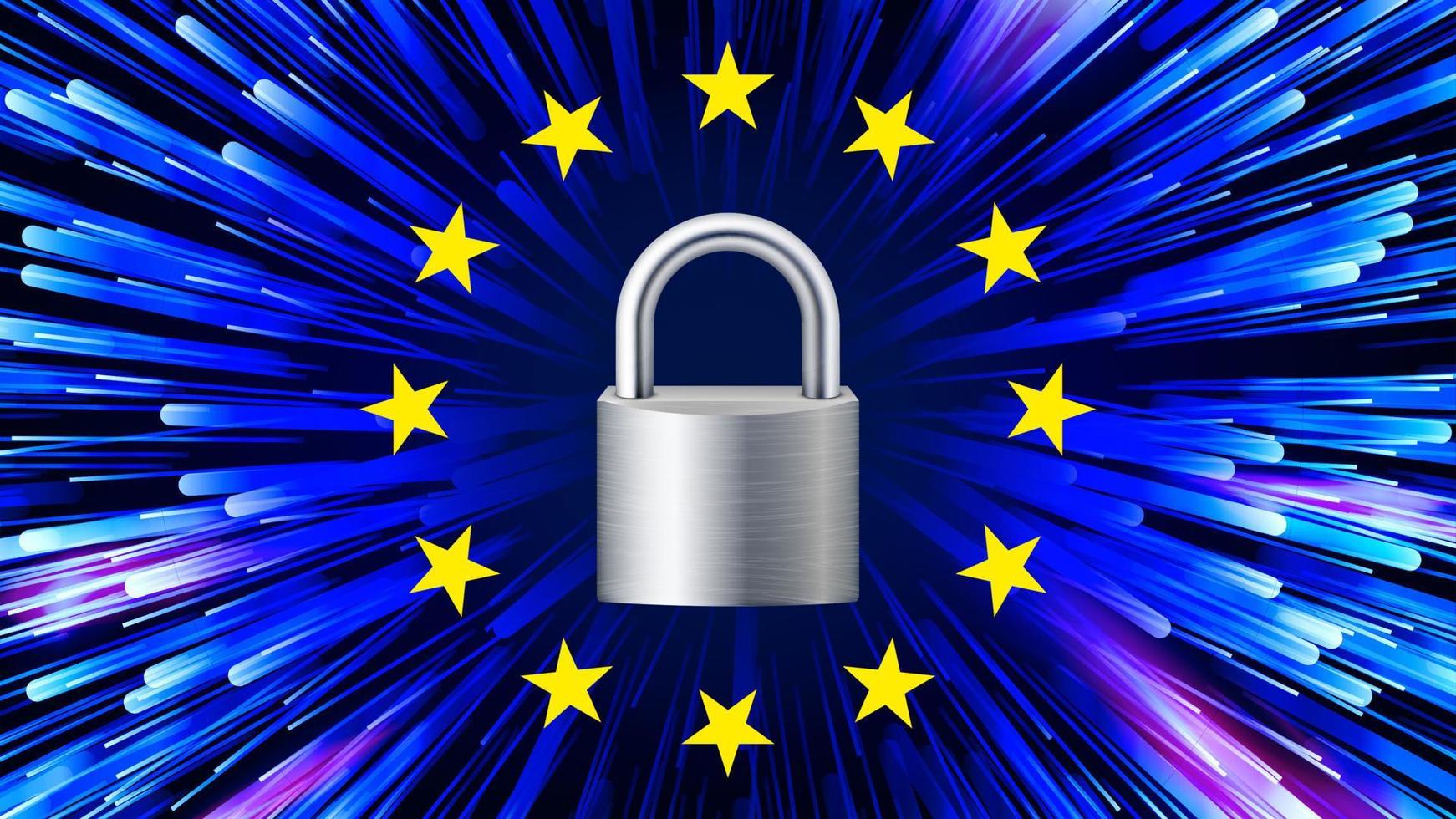 GDPR sfondo vettore. lucchetto. stelle. sicurezza ragnatela striscione. blu matrice. Internet regolamento. illustrazione vettore