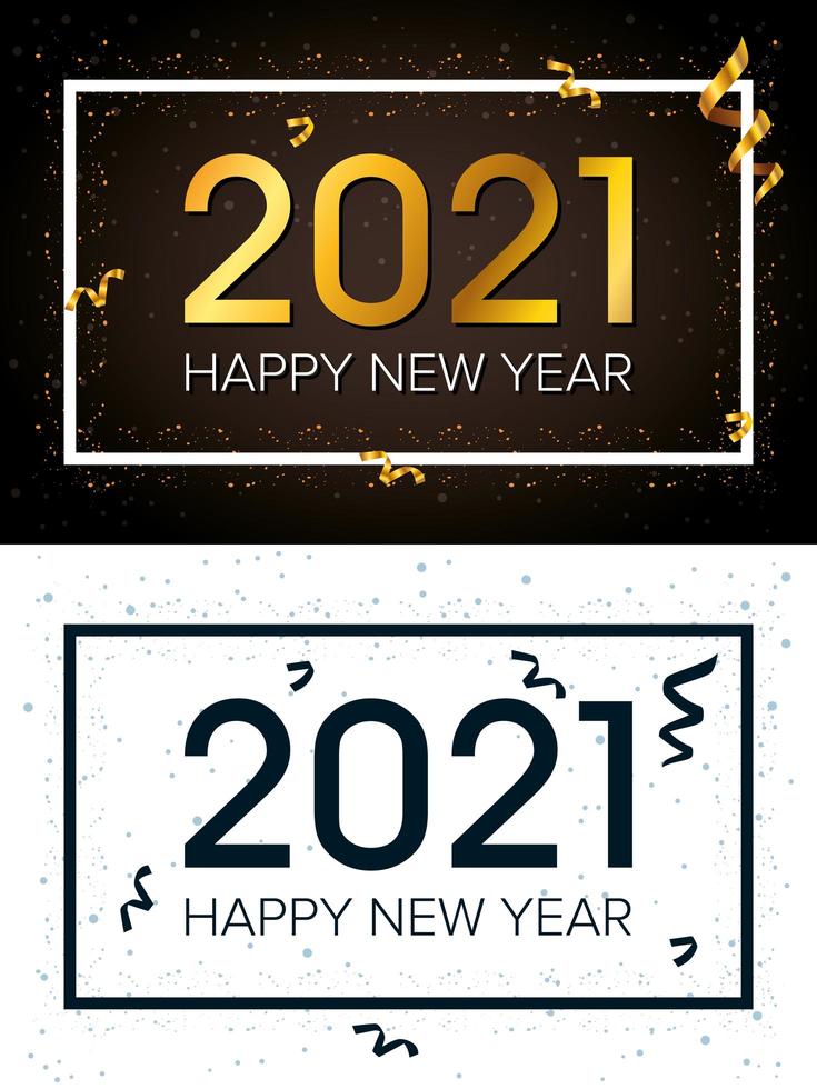 felice anno nuovo, set di carte celebrazione 2021 vettore