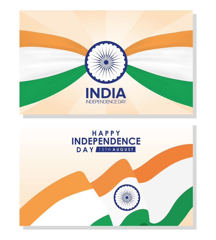 felice giorno dell'indipendenza dell'india celebrazione banner set vettore