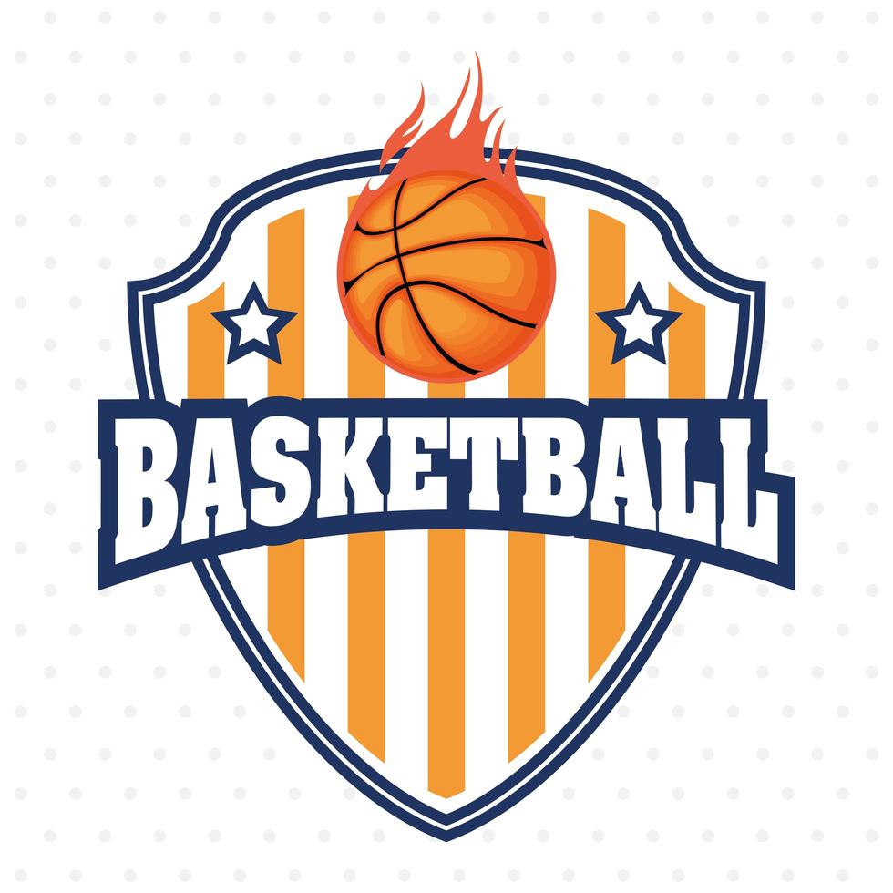 emblema dello scudo sportivo campionato di basket con la palla vettore