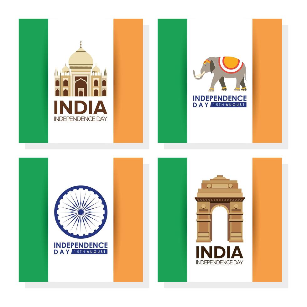 felice giorno dell'indipendenza dell'india celebrazione banner set vettore
