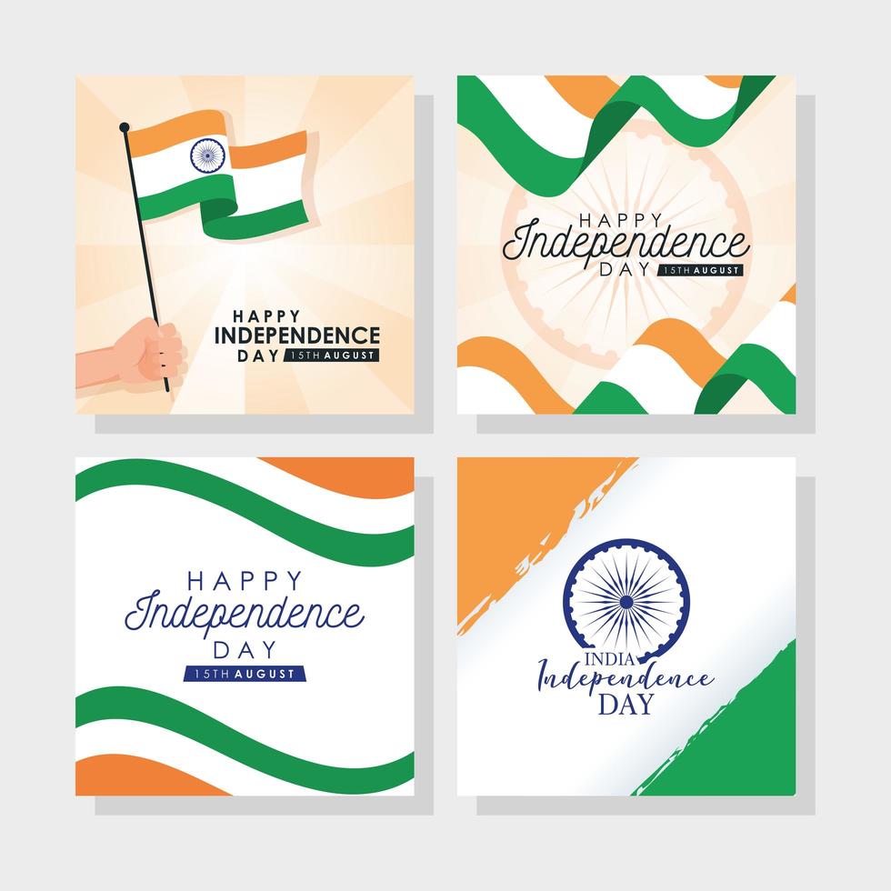 felice giorno dell'indipendenza dell'india celebrazione banner set vettore
