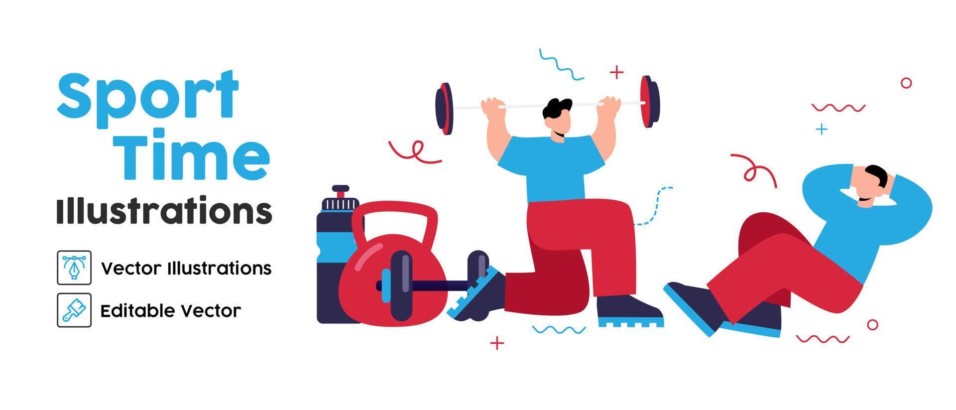 sport fitness uomo donna sollevamento peso esercizio allenarsi Palestra interno piatto vettore illustrazione