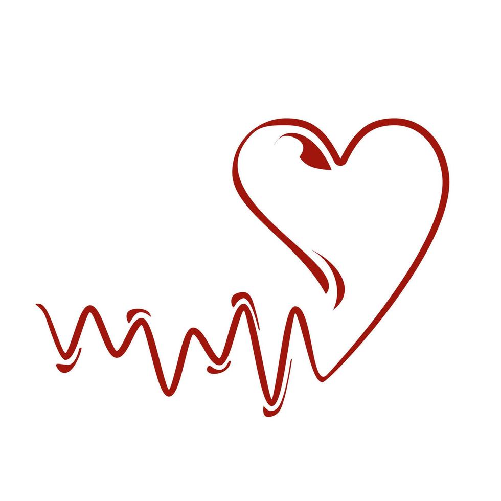 mano disegnato rosso cuore icona. cuore icona con battito cardiaco. solido colore e piatto vettore