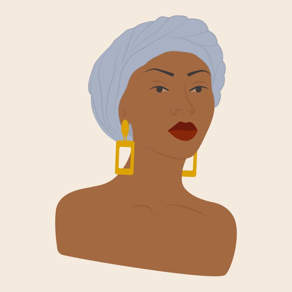giovane nero donna nel un' turbante piazza illustrazione. vettore colore illustrazione isolato. moderno cartone animato stile illustrazione per grafico design