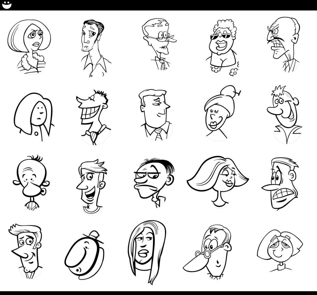 cartone animato persone personaggi facce e stati d'animo impostato vettore