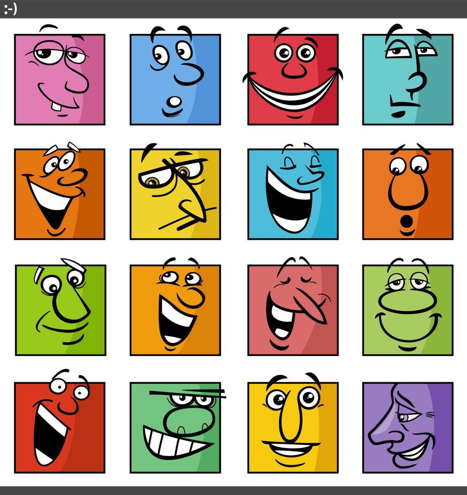 comico facce e emozioni cartone animato illustrazione impostato vettore