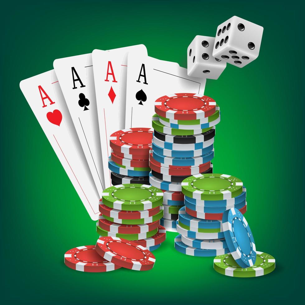 casinò poker design vettore. poker carte, patatine fritte, giocando gioco d'azzardo carte. fortunato notte vip vincitore concetto. illustrazione vettore