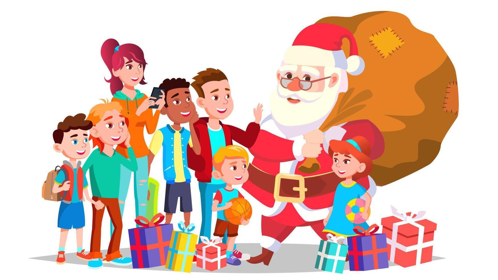 Santa Claus con bambini vettore. contento bambini. inverno vacanze. allegro Natale e contento nuovo anno. i saldi design. isolato cartone animato illustrazione vettore