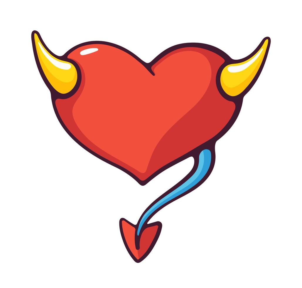 cartone animato illustrazione di diavolo cuore con corna vettore