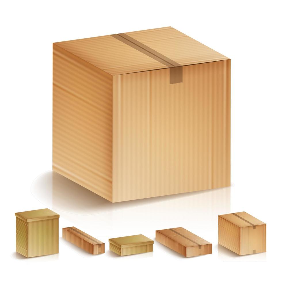 realistico cartone scatole impostato isolato vettore