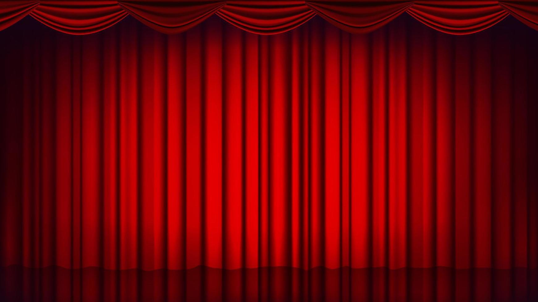 rosso Teatro tenda vettore. Teatro, musica lirica o cinema vuoto seta palcoscenico, rosso scena. realistico illustrazione vettore