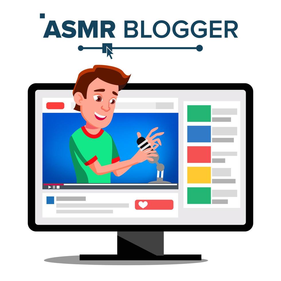 asmr blogger canale vettore. uomo. sussurro. insonnia concetto. isolato illustrazione vettore