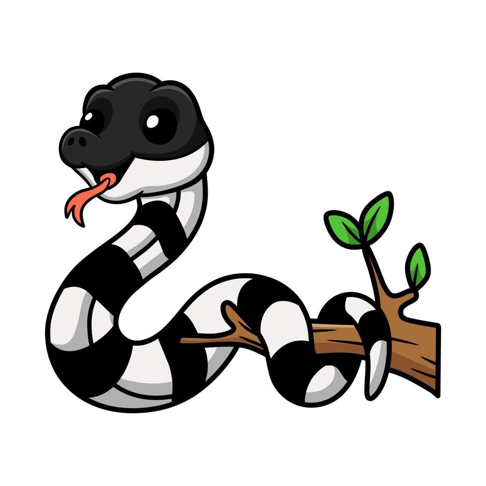 carino banded krait serpente cartone animato su albero ramo vettore