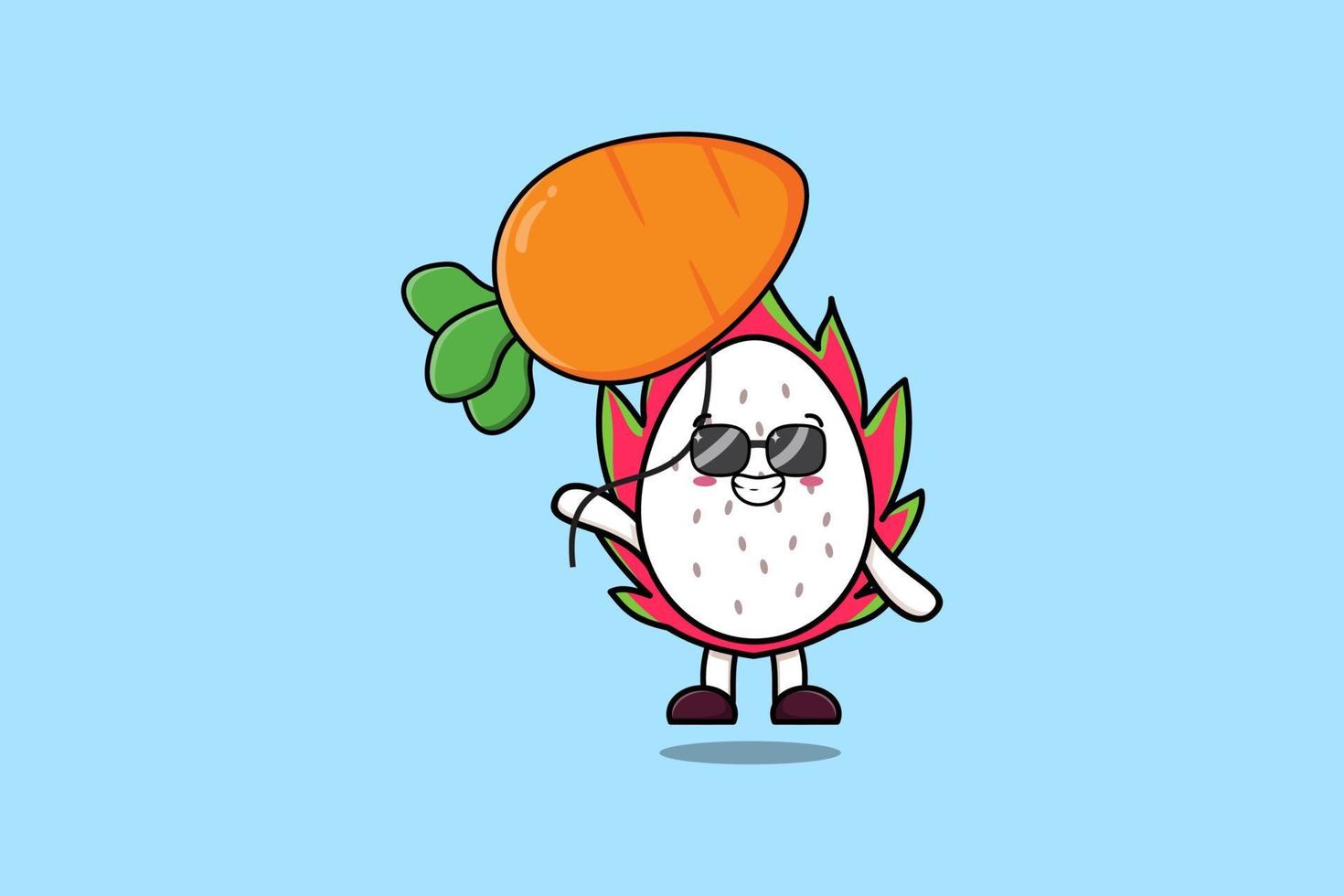 cartone animato Drago frutta galleggiante con carota Palloncino vettore