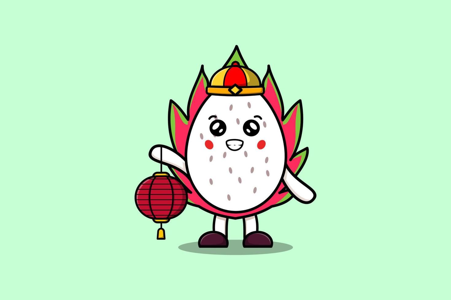 carino cartone animato Drago frutta Cinese Tenere lanterna vettore