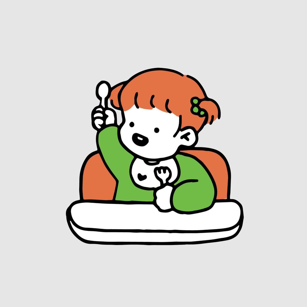 carino cartone animato contento bambino piccolo ragazza mangiare. vettore illustrazione isolato su sfondo