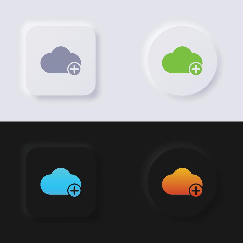 nube icona con più simbolo, icona impostare, multicolore neumorphism pulsante morbido ui design per ragnatela disegno, applicazione ui e Di più, icona impostare, pulsante, vettore. vettore