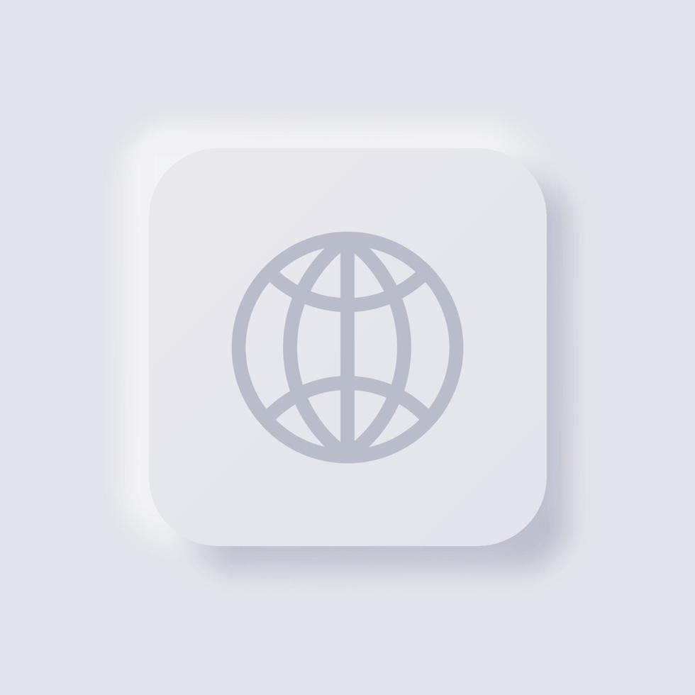globo icona, bianca neumorphism morbido ui design per ragnatela disegno, applicazione ui e Di più, pulsante, vettore. vettore