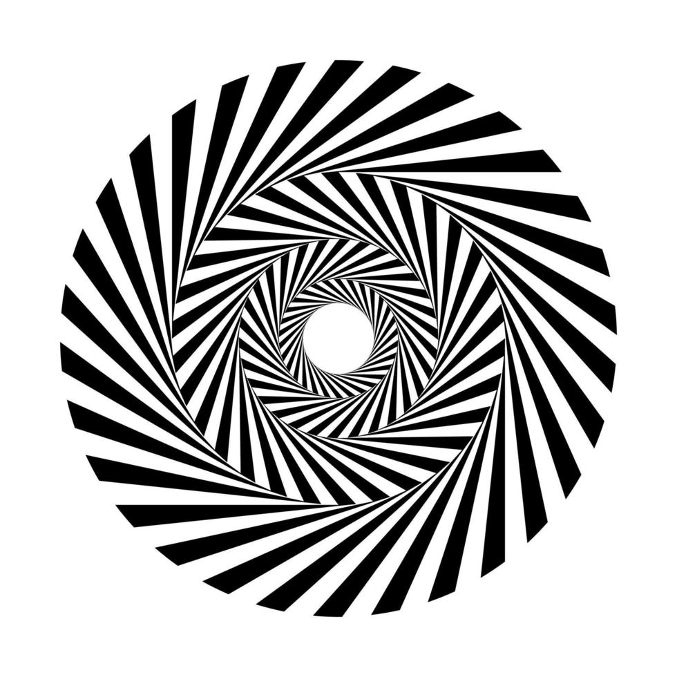 nero e bianca alternato banda cerchi turbine modello. astratto ipnotico ottico illusione circolare spirale vettore. vettore