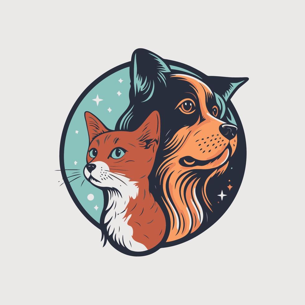 gatto e cane personaggi logo portafortuna cartone animato styled vettore illustrazione