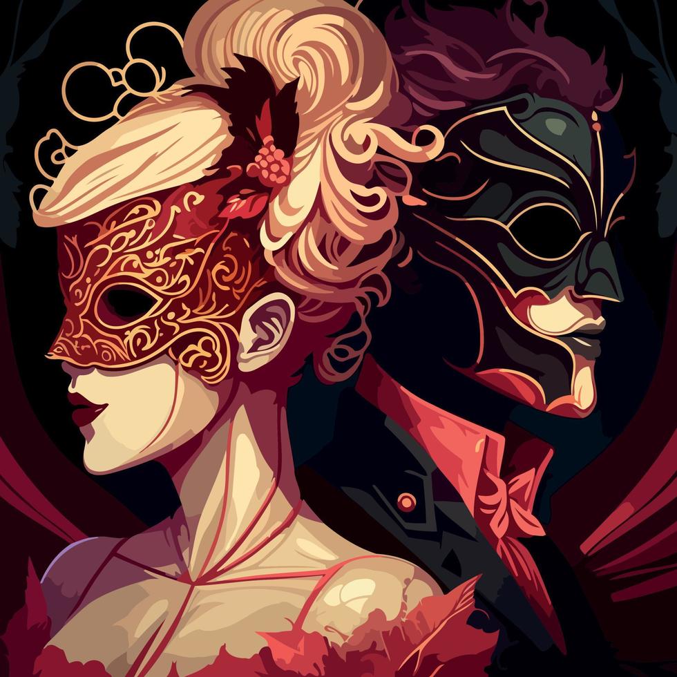 immaginario personaggi con stile vestito su per un' masquerade indossare ornato veneziano maschere vettore