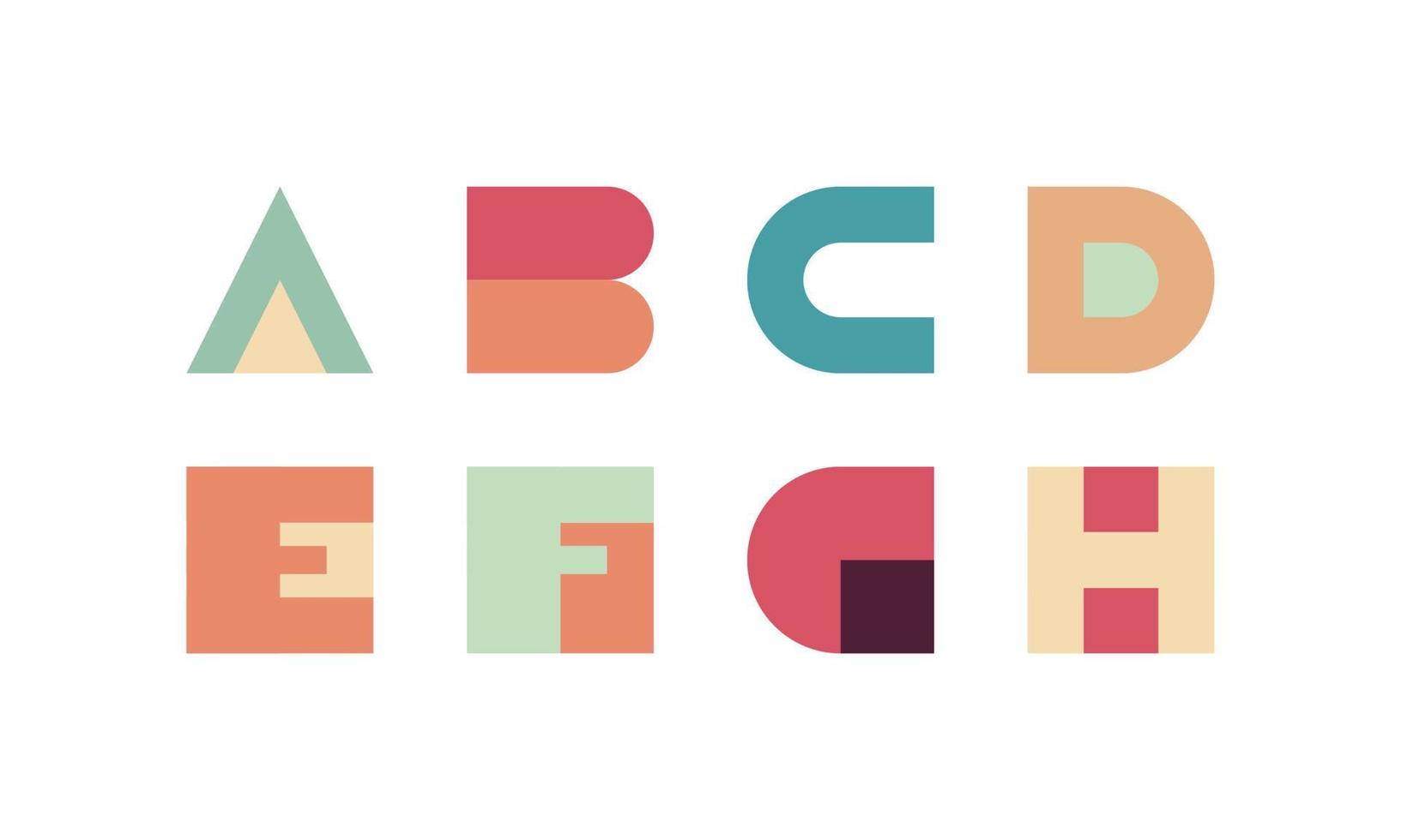 geometrico alfabeto e moderno astratto carattere tipografico con numeri, punteggiatura segni, stilizzato colorato tipografia carattere, alfabeto piatto vettore illustrazione.