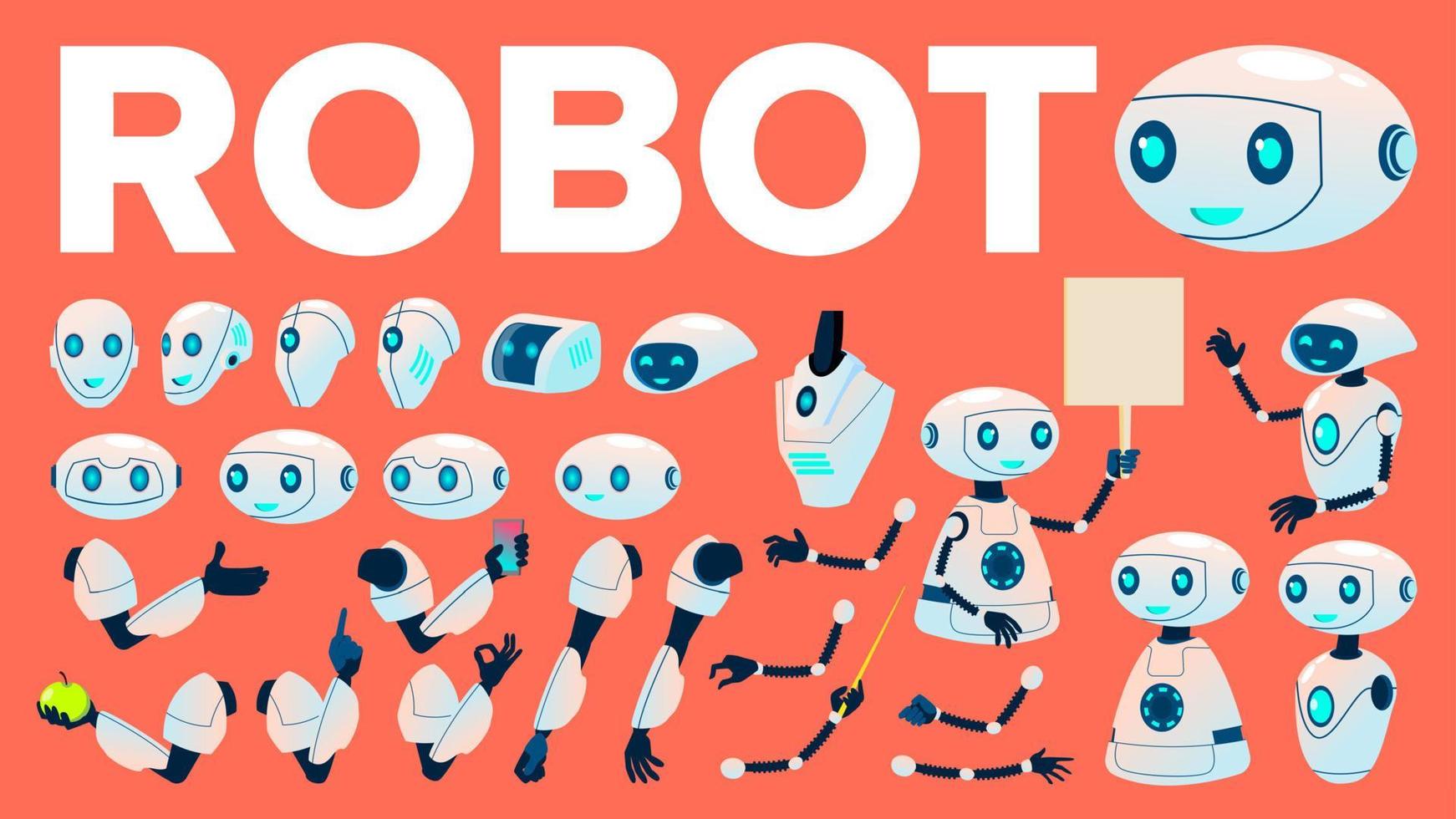 robot vettore. animazione impostare. futuristico tecnologia automazione robot aiutante. cibernetico ai macchina. animato artificiale intelligenza. ragnatela design. isolato illustrazione vettore