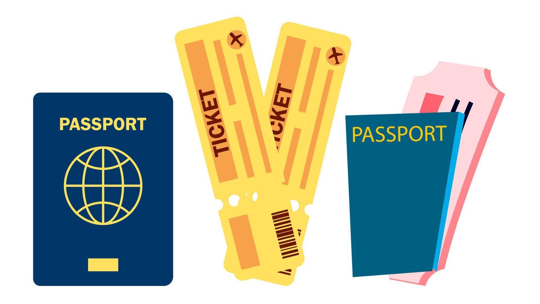 passaporto e aereo Biglietti vettore. estate viaggio vacanza concetto. isolato piatto cartone animato illustrazione vettore