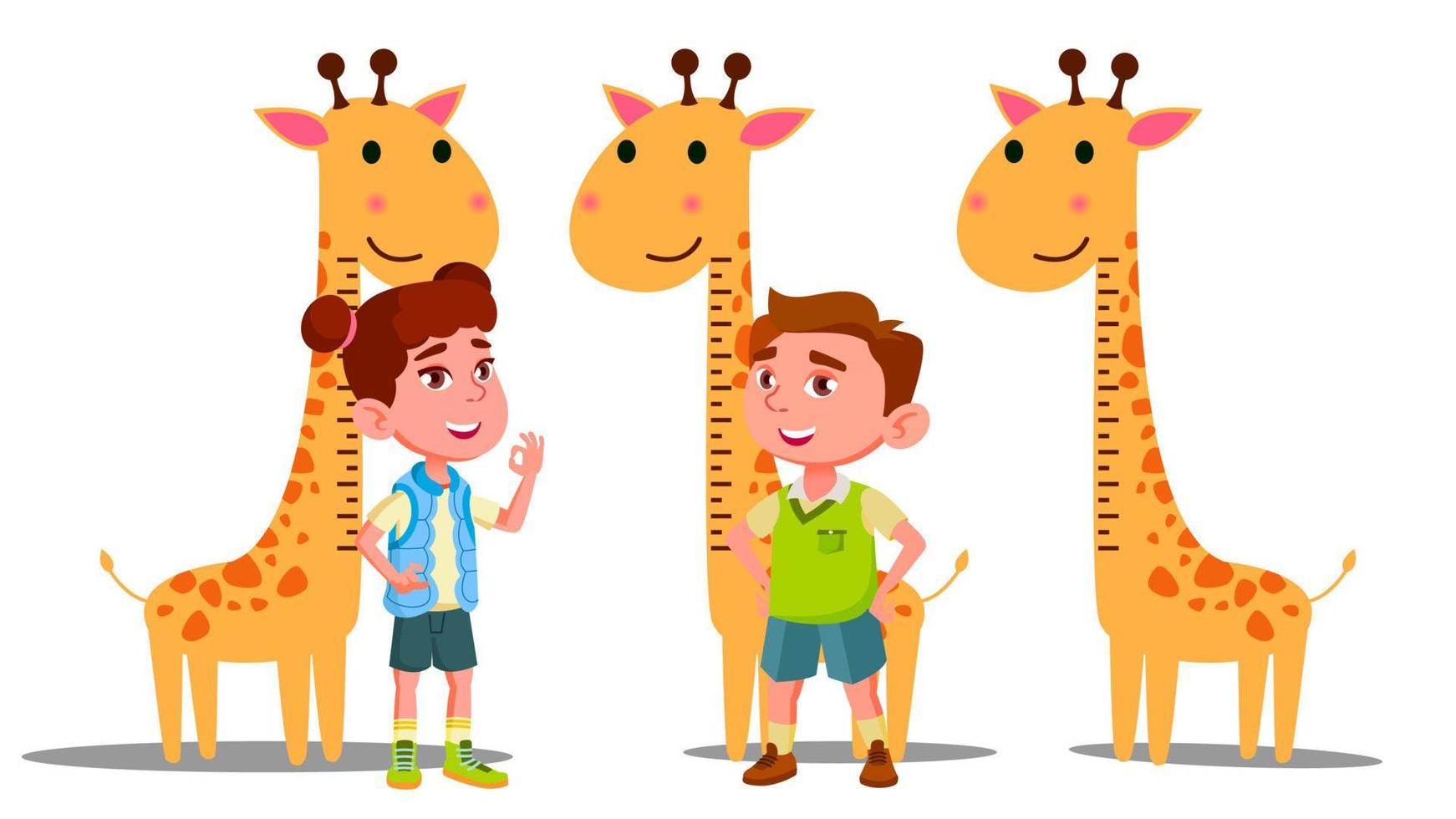 righello bambino altezza giraffa vettore. ragazzo, ragazza. isolato piatto cartone animato illustrazione vettore