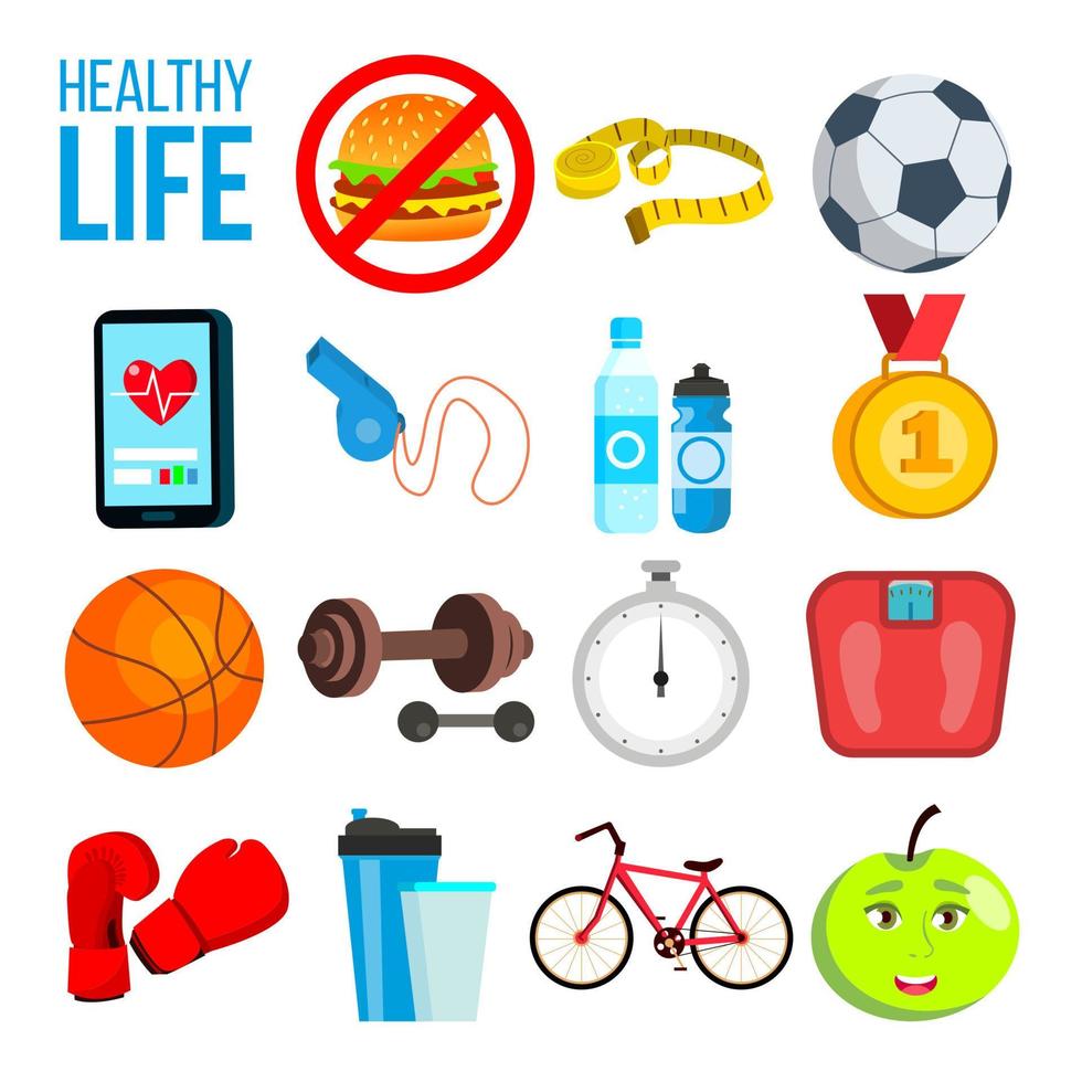 gli sport nutrizione concetto. vitamine, minerali, manubri, bilancia vettore. isolato cartone animato illustrazione vettore