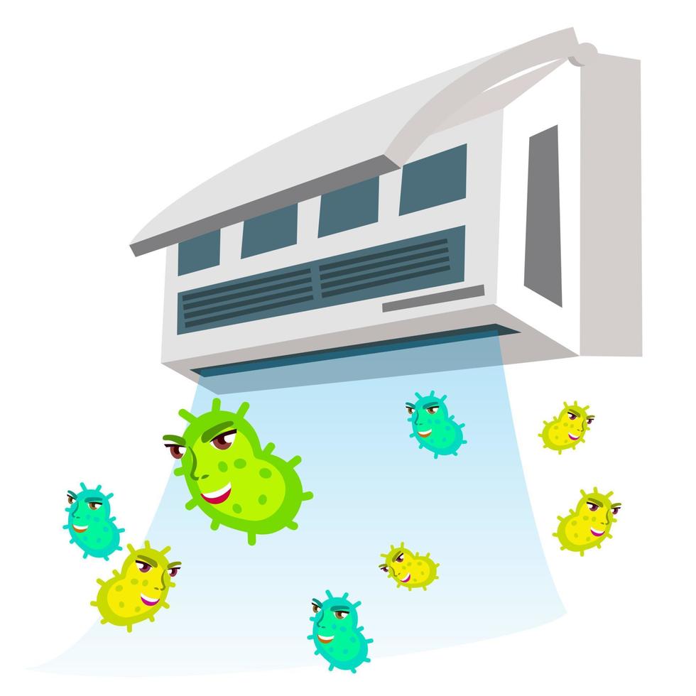 allergico per batteri volante a partire dal aria condizionatore vettore. isolato cartone animato illustrazione vettore