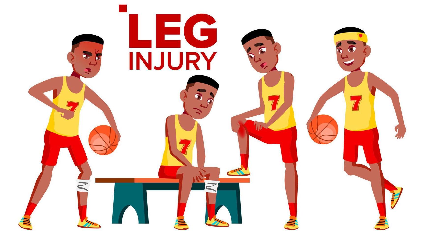 posti a sedere pallacanestro sportivo atleta con gamba infortunio vettore. isolato cartone animato illustrazione vettore