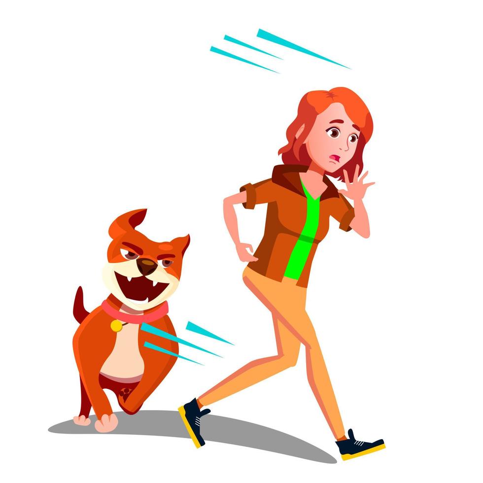 impaurito ragazza corre lontano a partire dal il cane vettore. isolato illustrazione vettore
